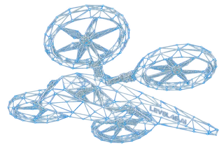 Wireframe of the L42 ISR drone titanium airframe with four ducted rotors